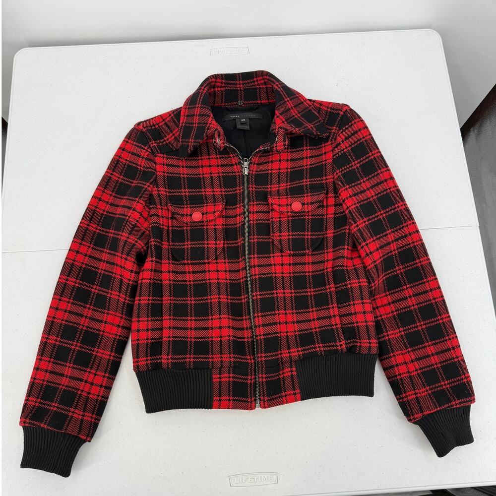 Marc Jacobs Women's Wool Zippered Jacket Buffalo Plaid Red Size XS Y2K Vintage - Picture 6 of 14